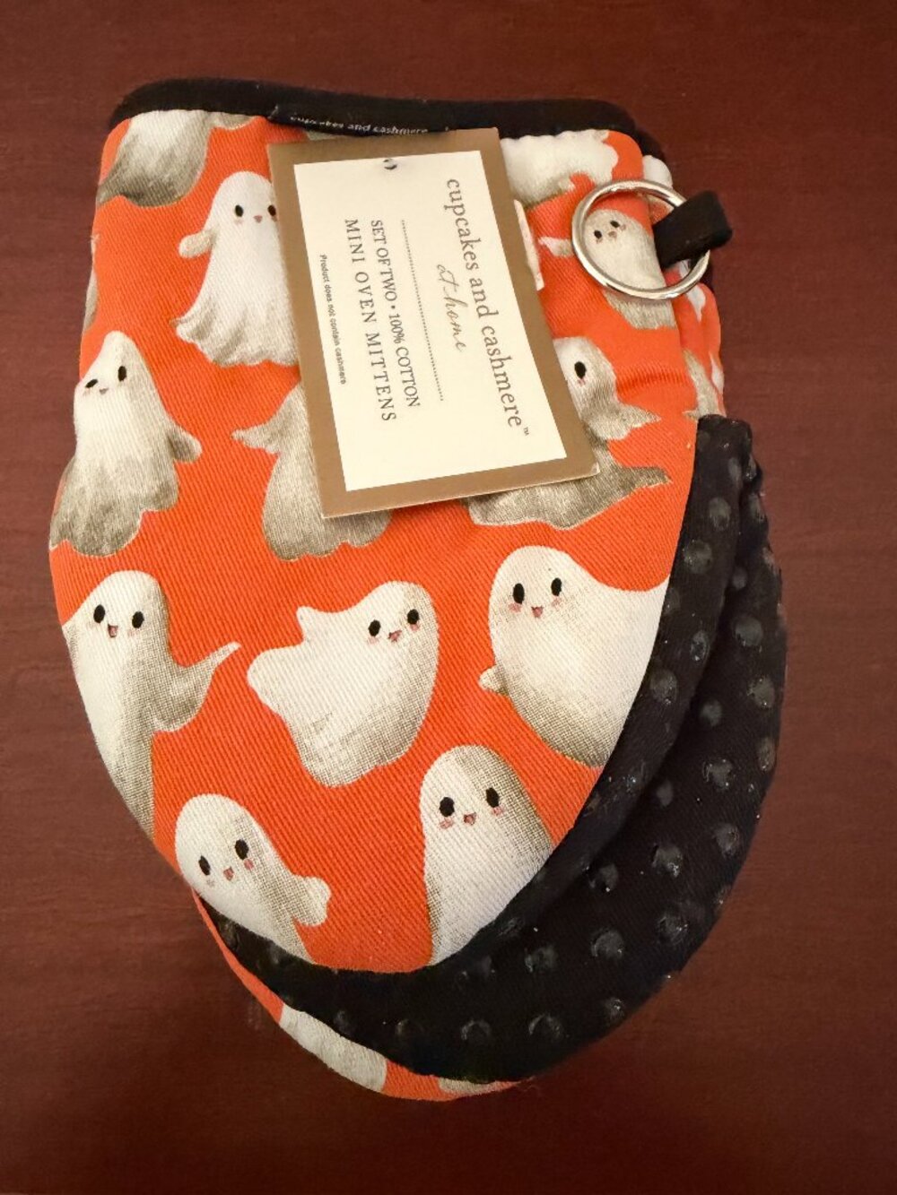 Cupcakes and Cashmere 2-Pack Mini Oven Mitts Halloween Ghosts Cotton Orange